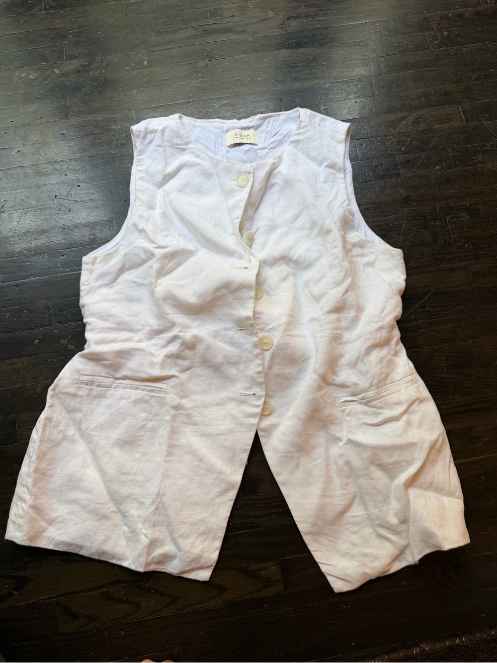 DISSH White Linen Button-Front Vest